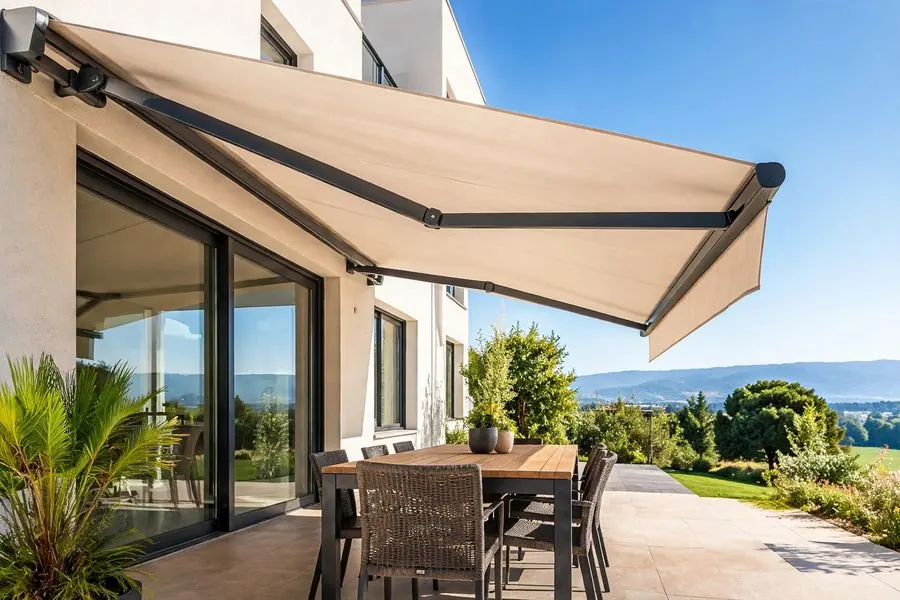 Toldo extensible sobre una terraza